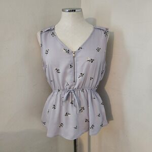 Streetwear Society Womens Peplum Top Lavender‎ Floral Print Size L